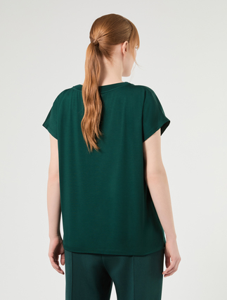 T-shirt en jersey et satin - VERT FONCE' - Marina Rinaldi - 4