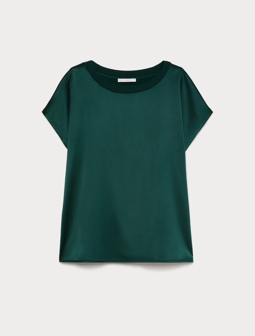 T-shirt en jersey et satin - VERT FONCE' - Marina Rinaldi