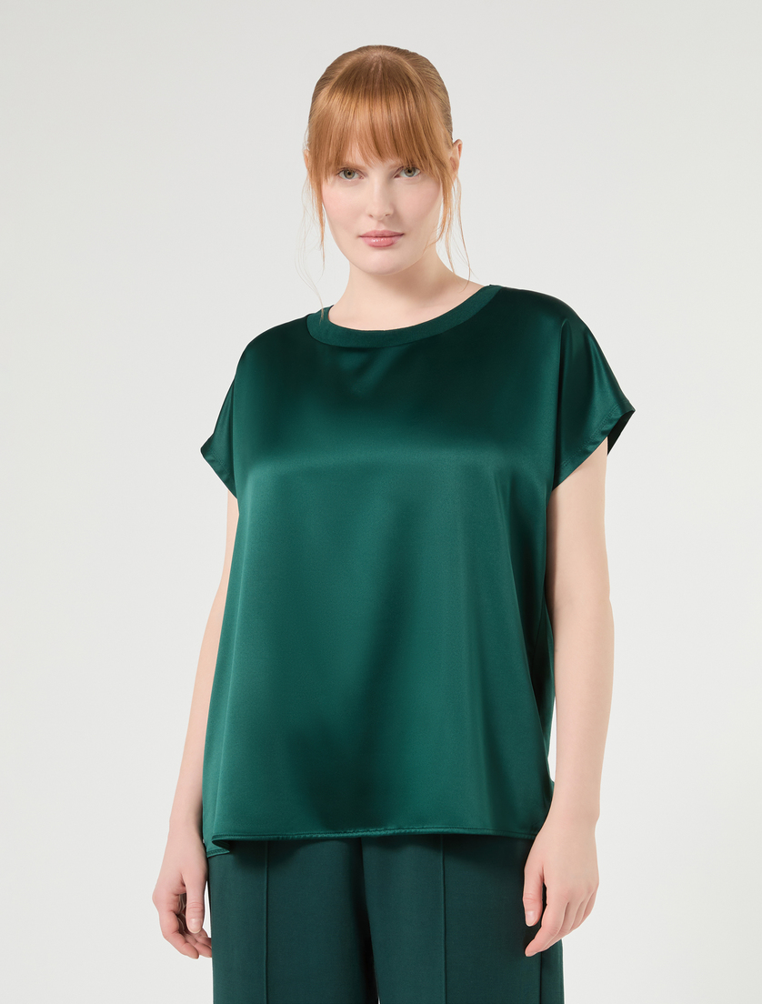 T-shirt en jersey et satin - VERT FONCE' - Marina Rinaldi - 3