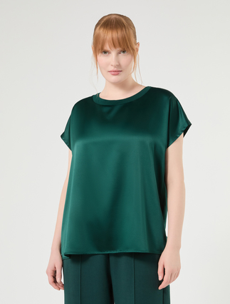 T-shirt en jersey et satin - VERT FONCE' - Marina Rinaldi - 3