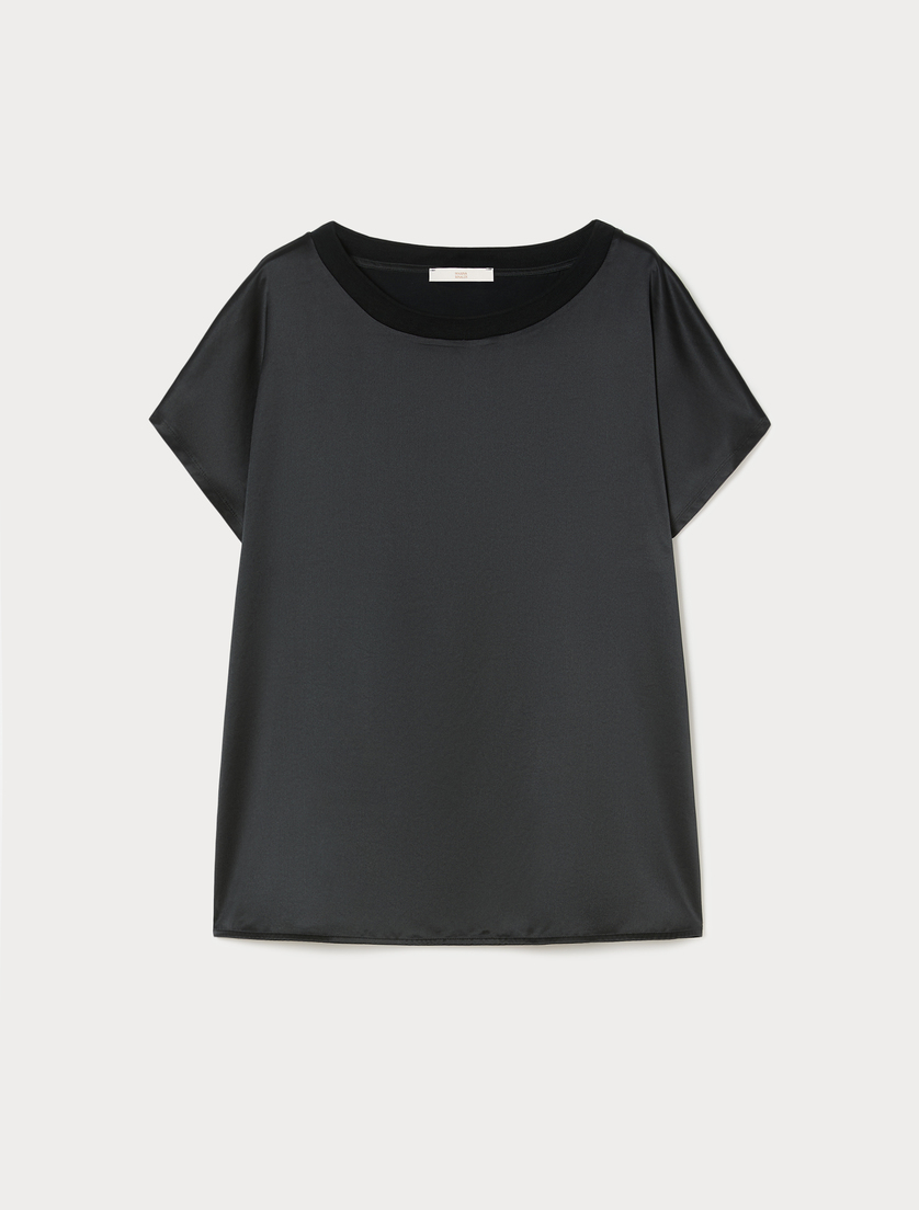 Jersey and satin T-shirt - BLACK - Marina Rinaldi