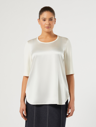 Jersey and satin T-shirt - IVORY