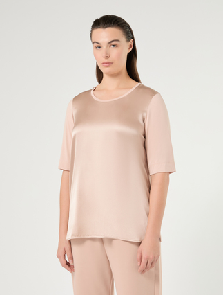 Jersey and satin T-shirt - ANTIQUE ROSE