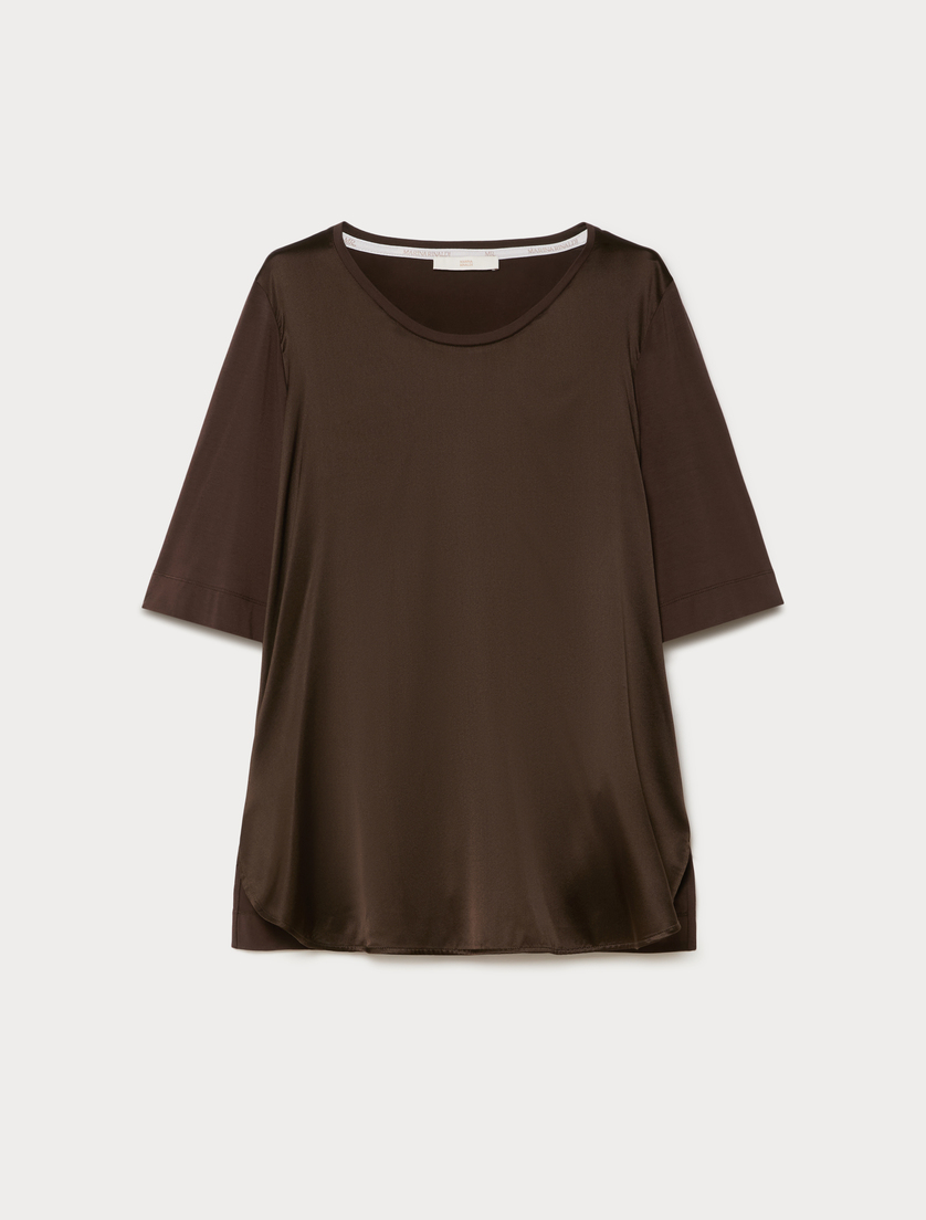 Jersey and satin T-shirt - DARK BROWN - Marina Rinaldi