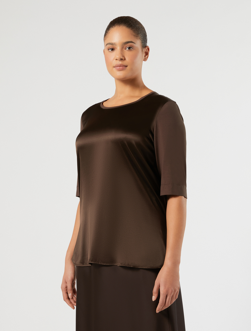Jersey and satin T-shirt - DARK BROWN - Marina Rinaldi - 3