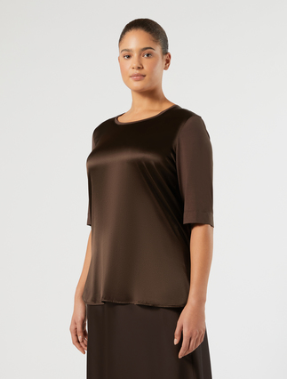 T-Shirt aus Jersey und Satin - DUNKELBRAUN