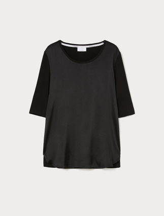 T-shirt z dżerseju i satyny - CZARNY - Marina Rinaldi - 1