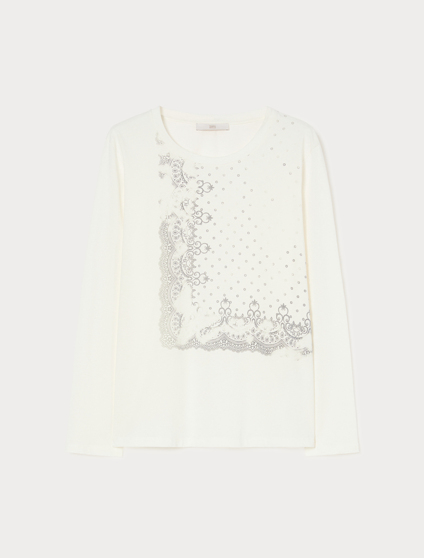T-Shirt aus Jersey mit Applikationen - ELFENBEINFARBEN - Marina Rinaldi