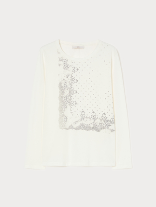 T-Shirt aus Jersey mit Applikationen - ELFENBEINFARBEN - Marina Rinaldi - 1