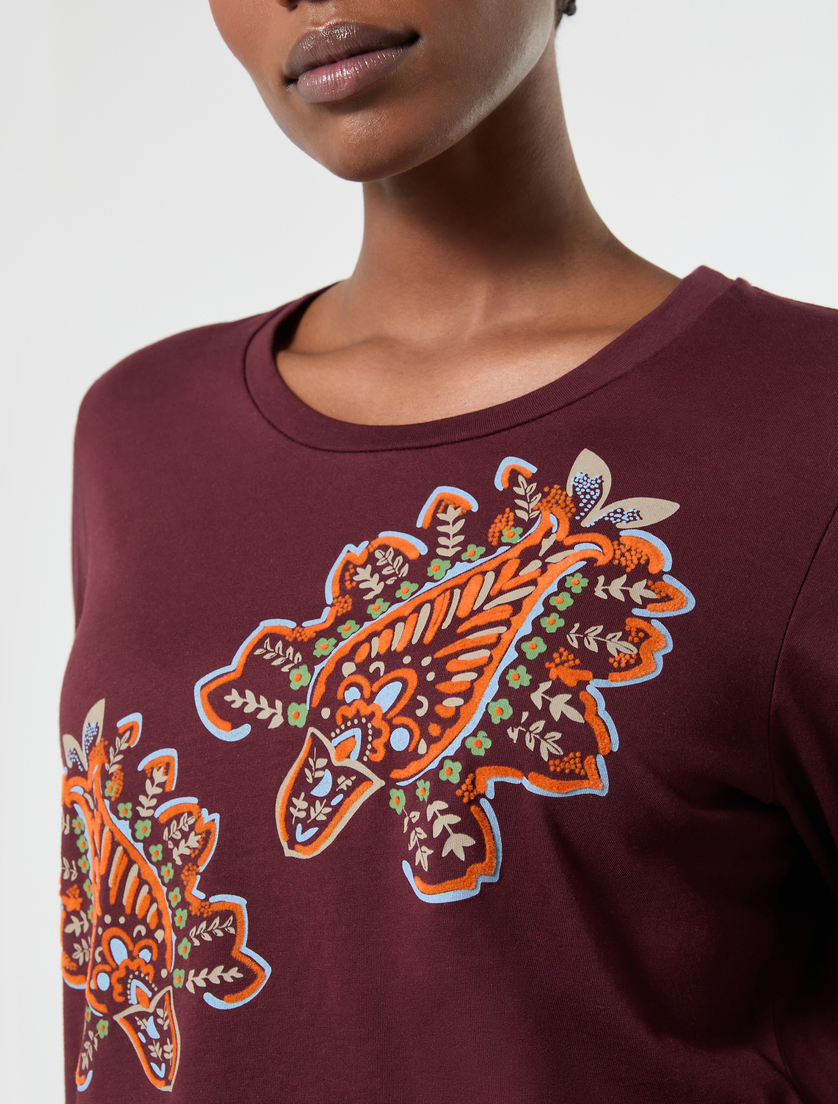 Jersey appliqué T-shirt - BROWN BORDEAUX - Marina Rinaldi - 5