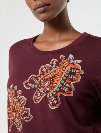 Jersey appliqué T-shirt - BROWN BORDEAUX - Marina Rinaldi - 5
