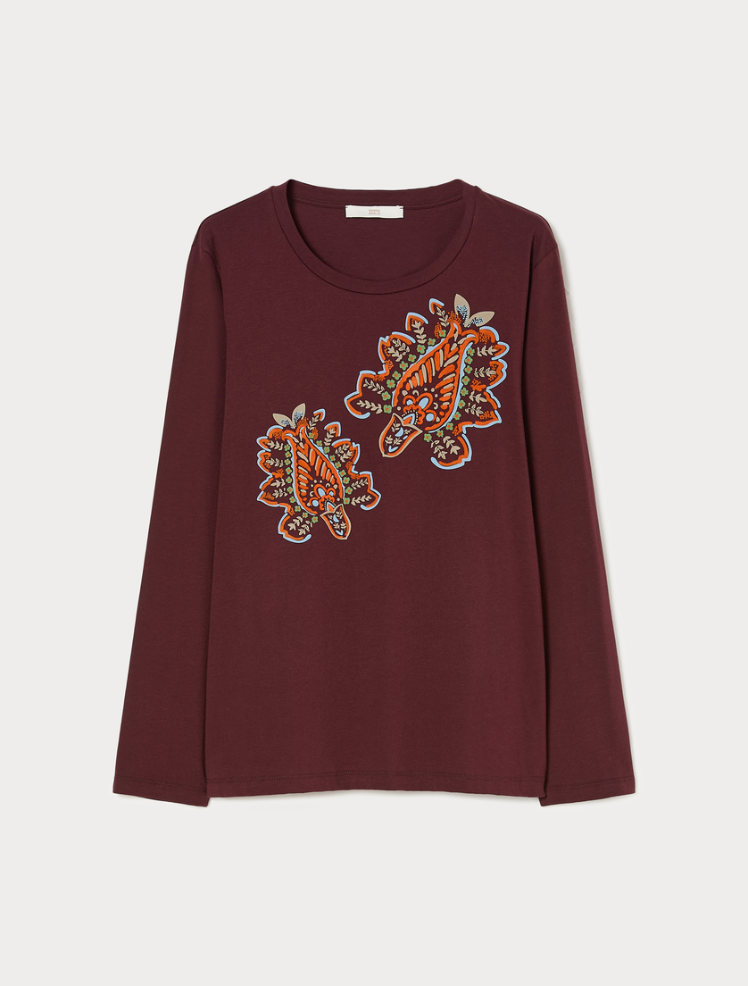 Jersey appliqué T-shirt - BROWN BORDEAUX - Marina Rinaldi
