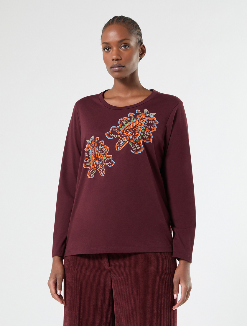 Jersey appliqué T-shirt - BROWN BORDEAUX - Marina Rinaldi - 3