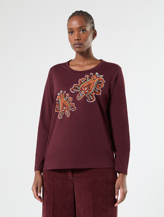 Jersey appliqué T-shirt - BROWN BORDEAUX - Marina Rinaldi - 3