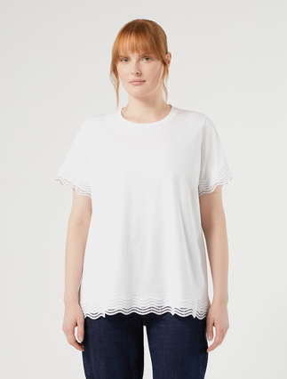 Jersey T-shirt with lace detail - OPTICAL WHITE
