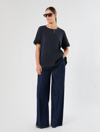 Jersey T-shirt with lace detail - Marina Rinaldi