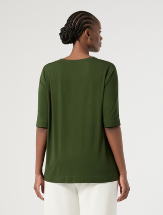 Jersey and silk T-shirt - GREEN - Marina Rinaldi - 4