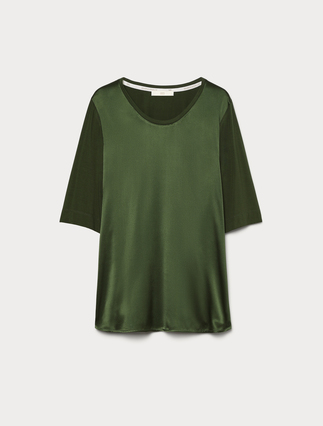 Jersey and silk T-shirt - GREEN - Marina Rinaldi - 1